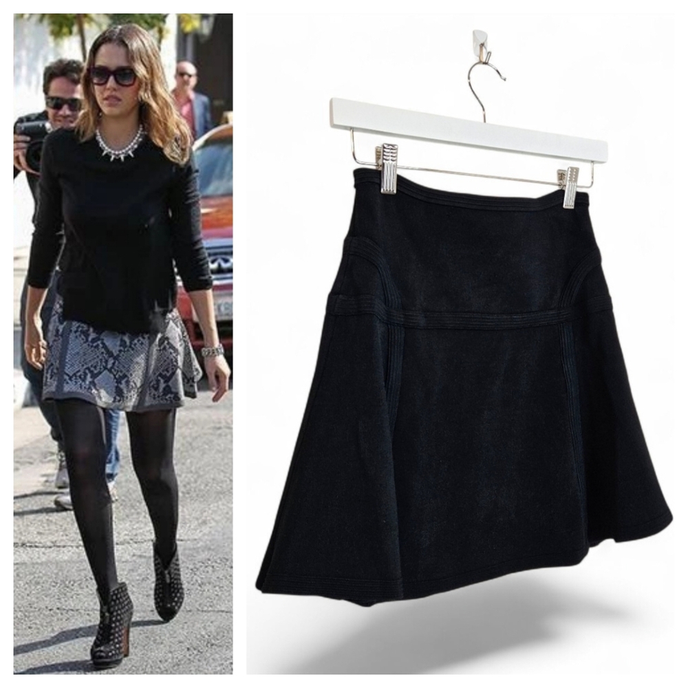 Diane von Furstenberg Skirt Size S Flote A-Line Fit Flare Mini Knit Black DVF